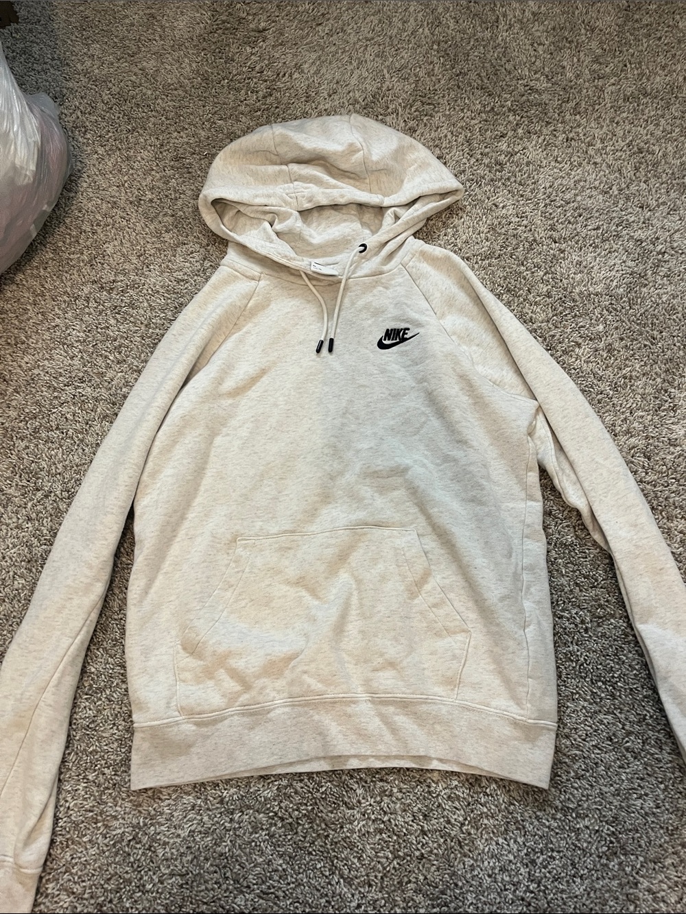 Nike Men’s Oatmeal Crew Pullover Hoodie with Black Logo